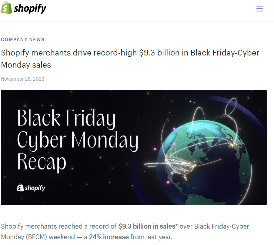 shopify黑五网一战报：销售额达93亿美元